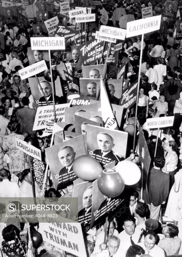 Demonstration for President Truman at the National Democratic Convention. Philadelphia, July 14, 1948.