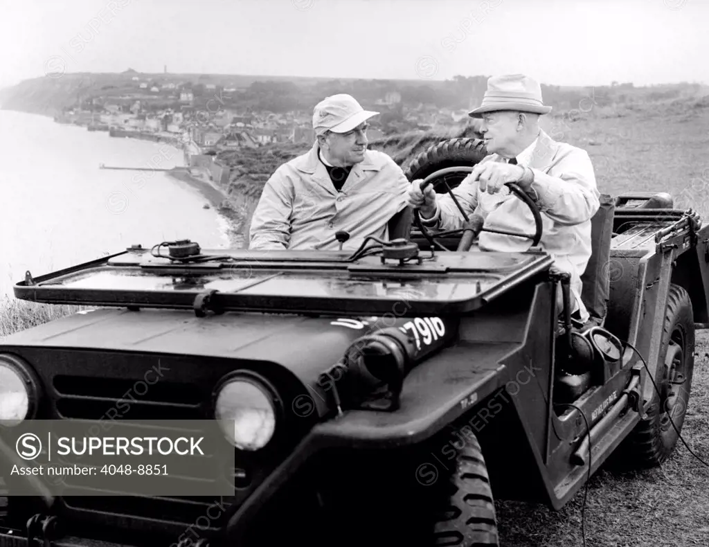 Former President Eisenhower with Walter Cronkite above Normandy's beaches. They were making a documentary, 'D-Day Plus 20 Years.' 1964.