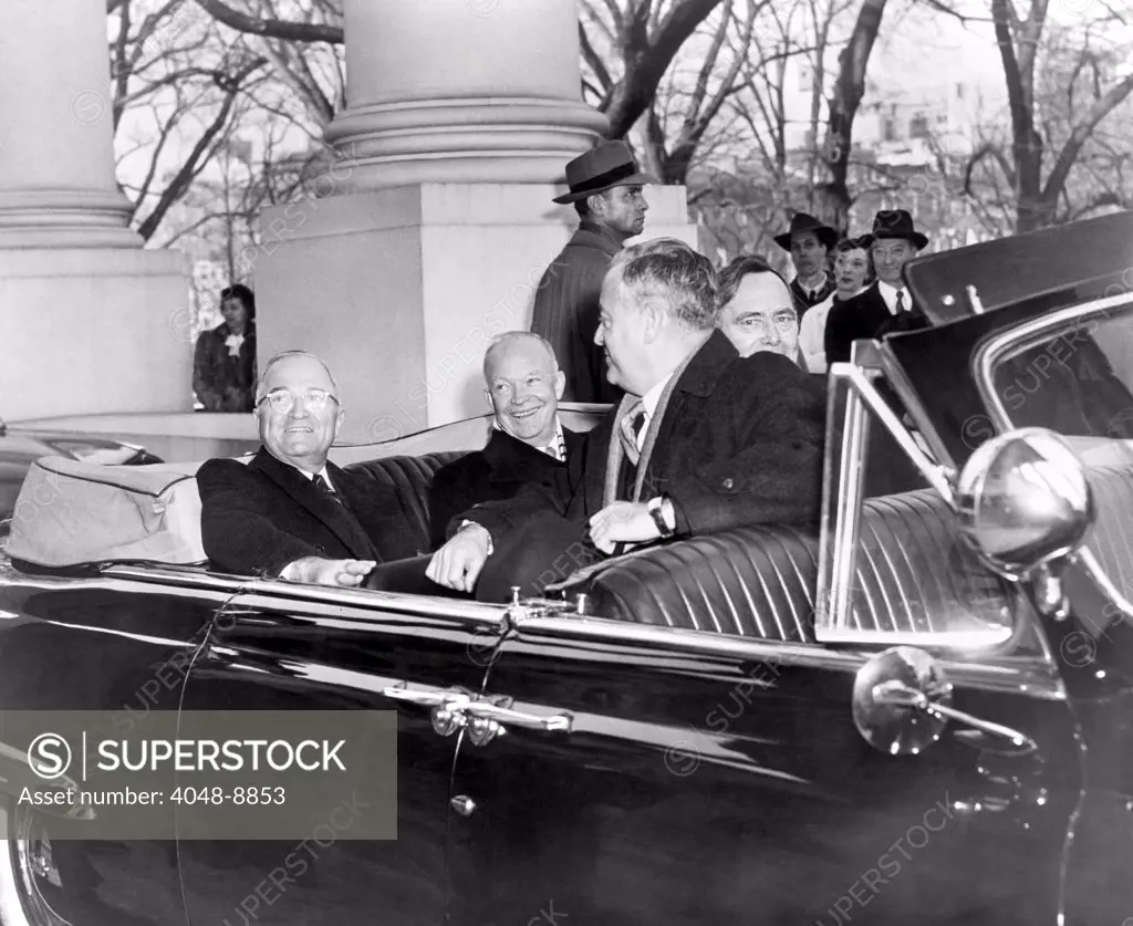 President Truman and President-elect Eisenhower ride to the Capitol together for the Inauguration. Jan. 20, 1952.
