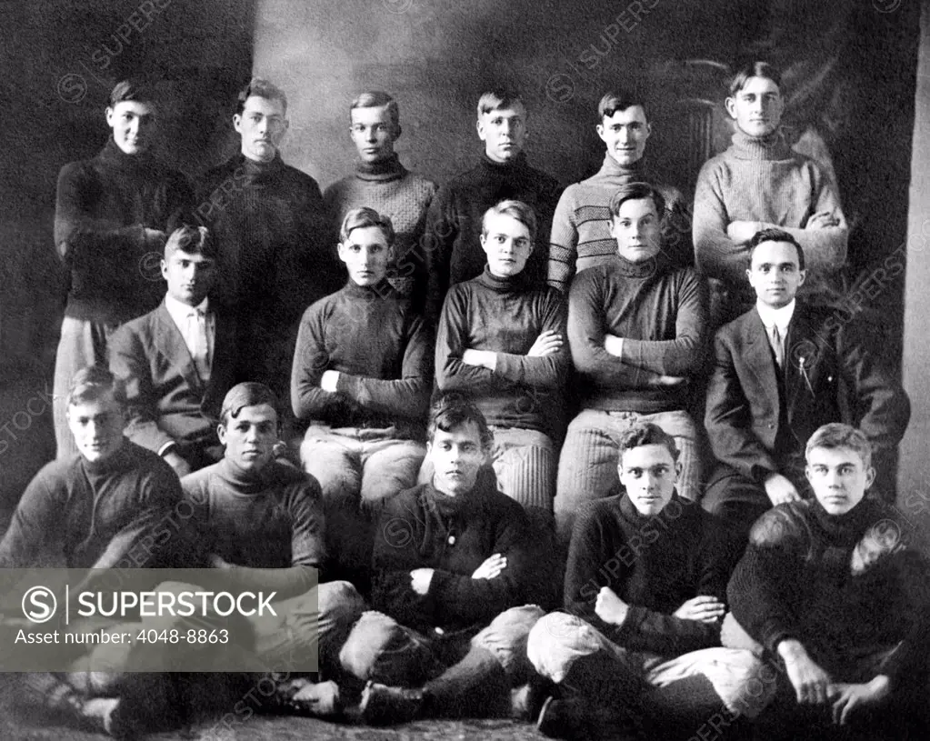 1910 Abilene High School Football Team, on which President Dwight Eisenhower played. Eisenhower is third from left in the back row.