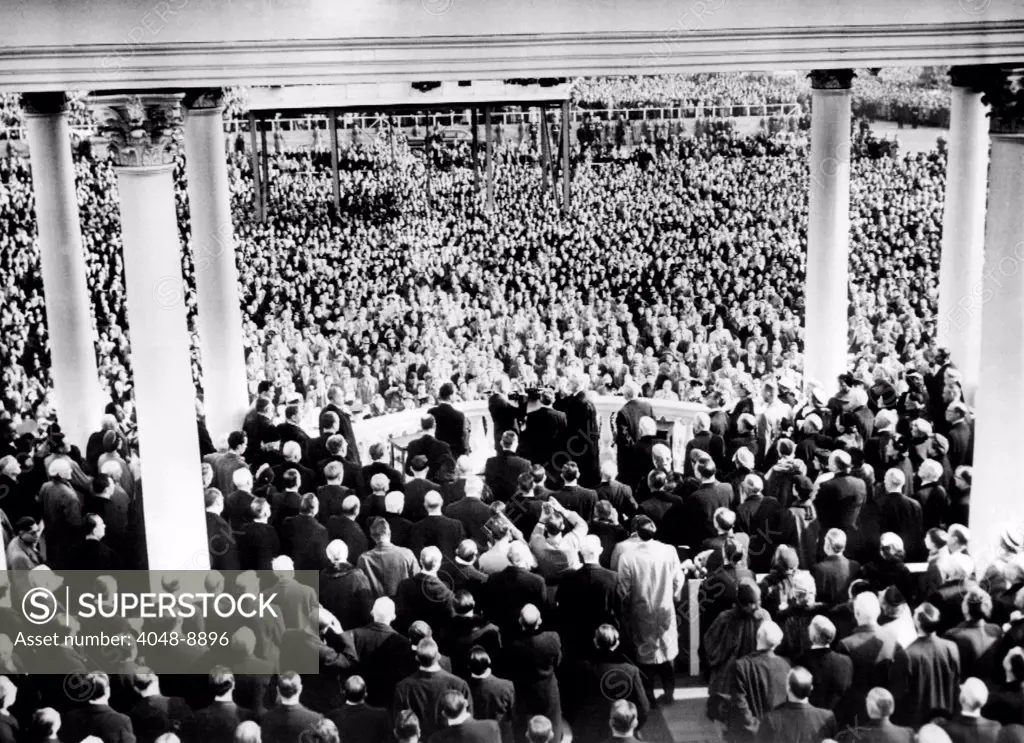President Eisenhower's first Inauguration against the backdrop of the crowd at the Capitol. Jan. 20, 1953.