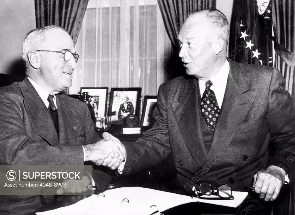 President Harry Truman meets with President elect Dwight Eisenhower after the November elections. Nov. 18, 1952.