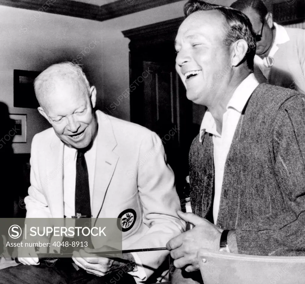 Former President Dwight Eisenhower enjoys a laugh with famed golfer, Arnold Palmer Aug. 12, 1965.