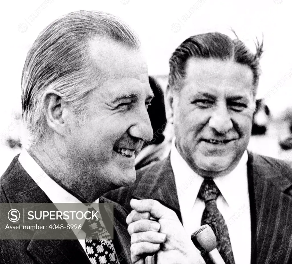 VP Spiro Agnew with Mayor Frank Rizzo at Philadelphias airport. They were both rough speaking politicians who posed law and order solutions to complex issues. May 5, 1972.