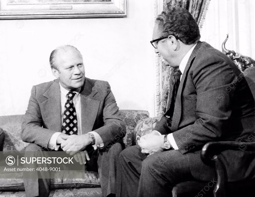 President Gerald Ford and Secretary of State, Henry Kissinger, meeting shortly after President Nixon's resignation. Aug. 10-12, 1974.