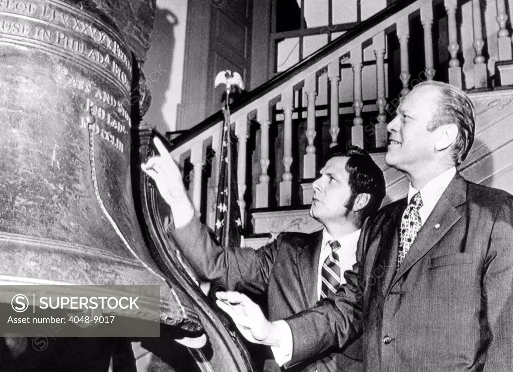 United States Bi-Centennial events begin. President Ford visited the Liberty Bell while delivering an address in Philadelphia commemorating the first meeting of the Continental Congress in 1774. Sept. 6, 1974.