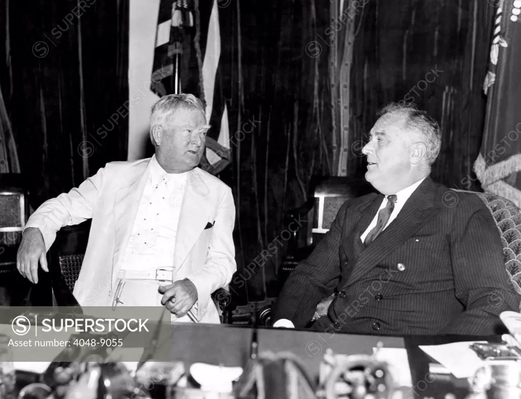 President Franklin Roosevelt and Vice President John Nance Garner at the White House. June 12, 1936.