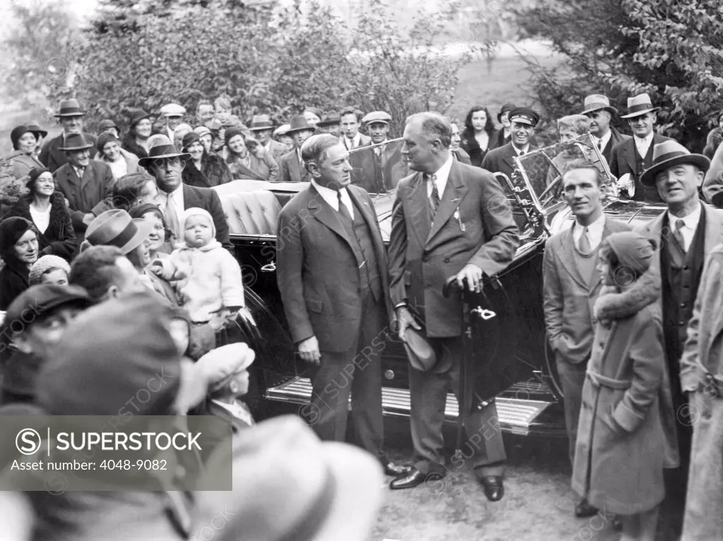 Governor Franklin Roosevelt and Boston Mayor James Curley appeared together on Oct. 30, 1932. FDR was visiting his alma mater, the Groton school, where two of his sons, Franklin Jr. and John, were students.