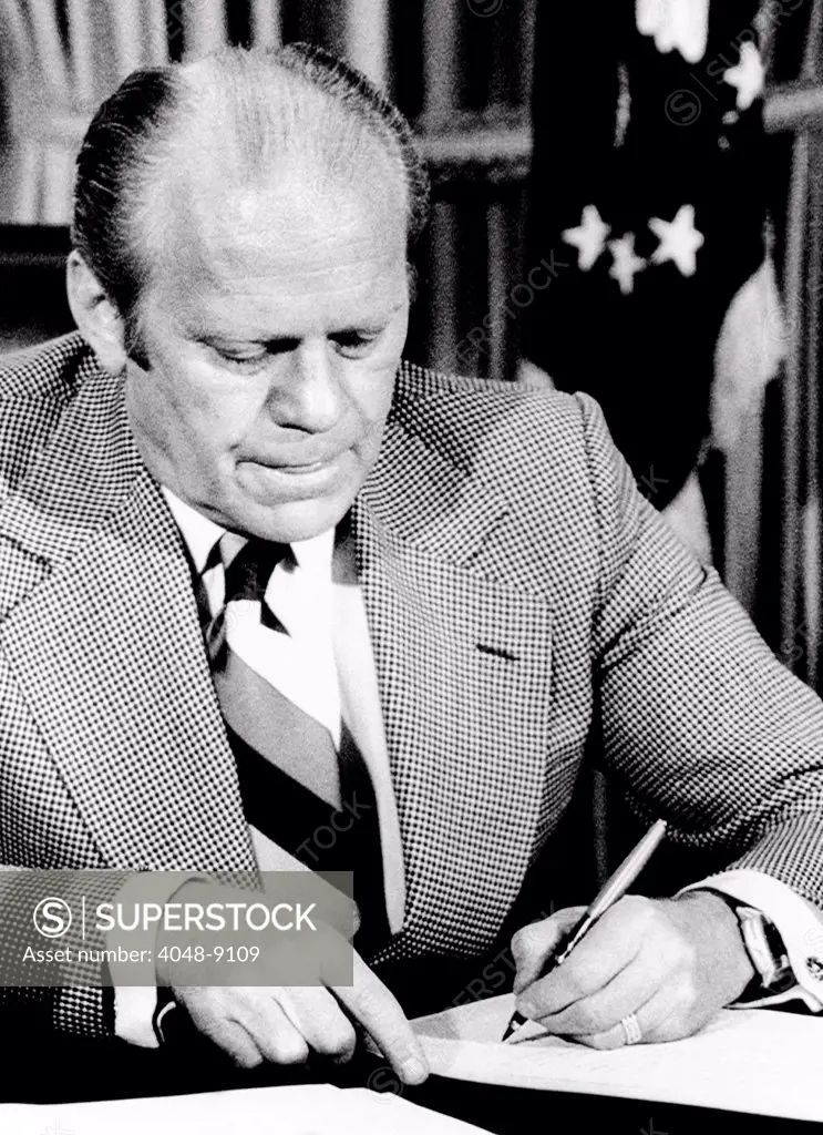President Ford vetoes a bill that would end military aid to Turkey, an important NATO ally. The bill intended to punish Turkey for their military intervention in the ethnic conflict in Cyprus on July 20, 1974.