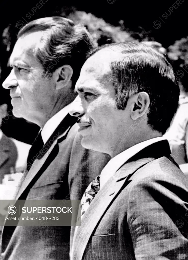 President Richard Nixon and King Hussein of Jordan. They met at the Zahran Palace on June 18, 1974.