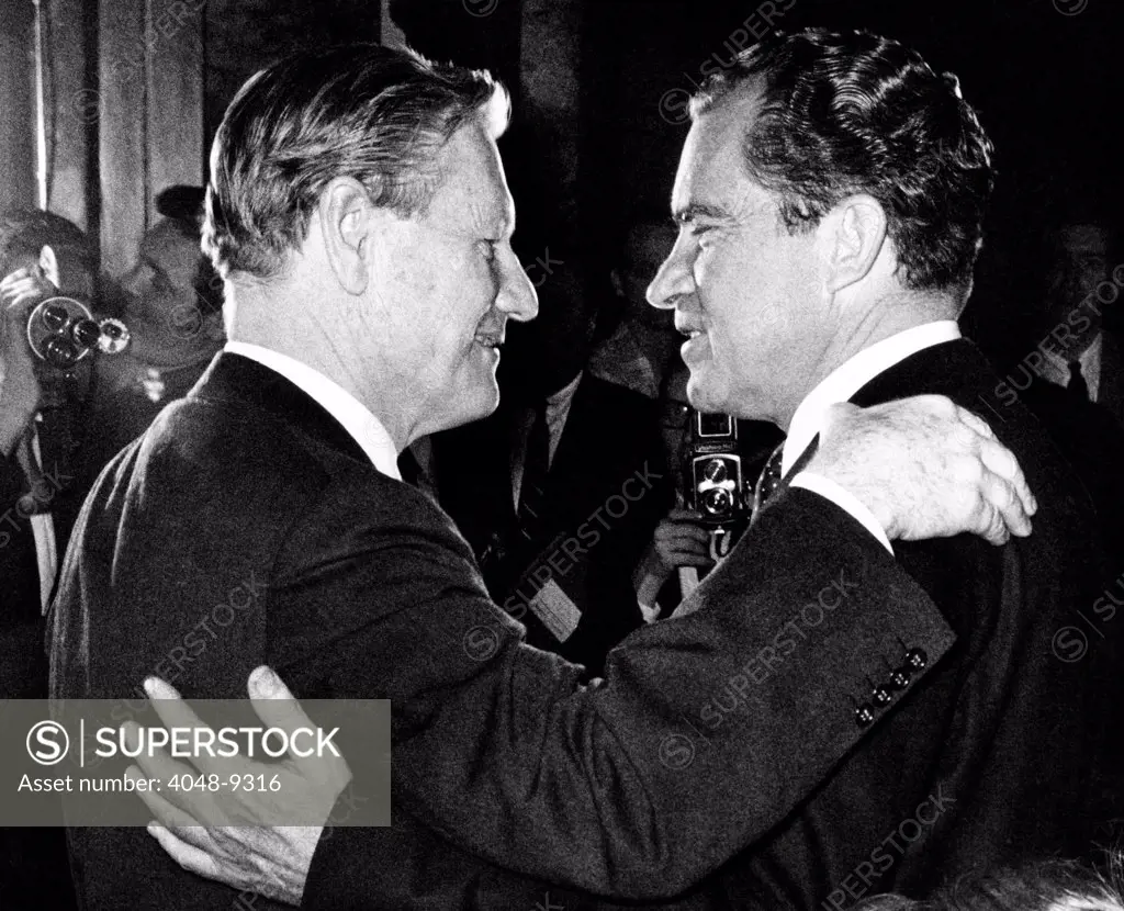 New York Governor Nelson Rockefeller and Former Vice President Richard Nixon face-off. After George Romney's withdrawal on Feb. 26, 1968, they were the remaining contenders for the 1968 Republican Presidential nomination.