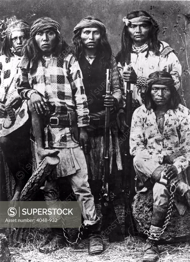 APACHE INDIANS-A group of Apaches, two of whom are in chains and soon to be hanged.