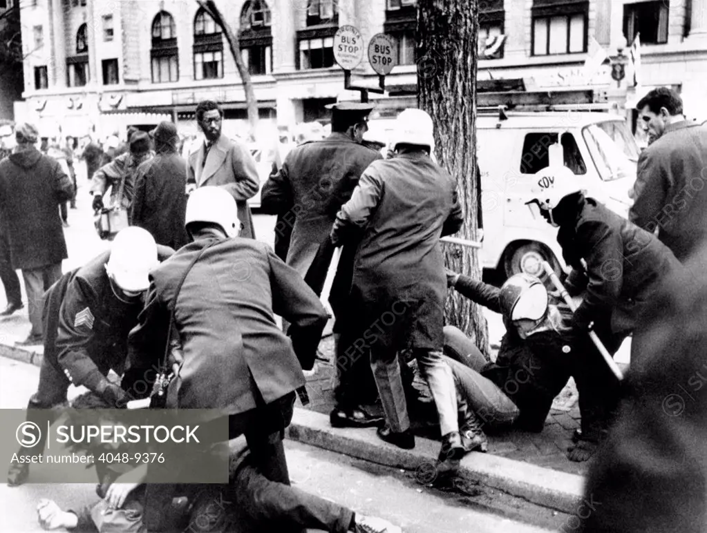 Protesters arrested at President Richard Nixon's 1969 Inauguration. The demonstrators were a few Blocks from the route of President Nixon's Inaugural Parade, Jan. 20,1969
