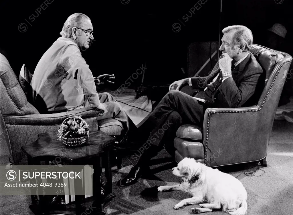 President Lyndon Johnson in his last public conversation. The former President was interviewed by CBS anchorman Walter Cronkite on Jan. 12, 1973 at the LBJ Ranch. Johnson's dog 'Yuki' lies on the floor. Johnson died of a heart attack ten days later on Jan. 22nd.