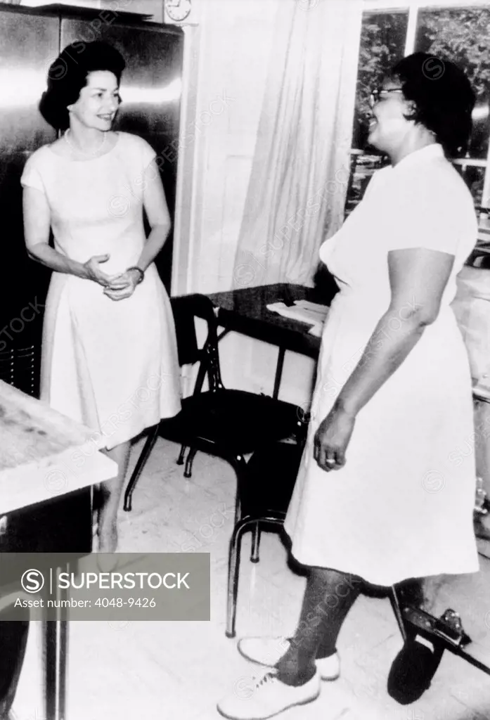 Lady Bird Johnson, with White House cook Zephyr Wright on May 5, 1966. As a young women, Wright became the housekeeper and cook for Lady Bird Johnson and remained with the LBJ family for decades. Her husband Sammy was the Johnsons' chauffeur. At the signing ceremony for the Civil Rights Act of 1964, LBJ gave her the signing pen, saying, 'You deserve this more than anybody else.'