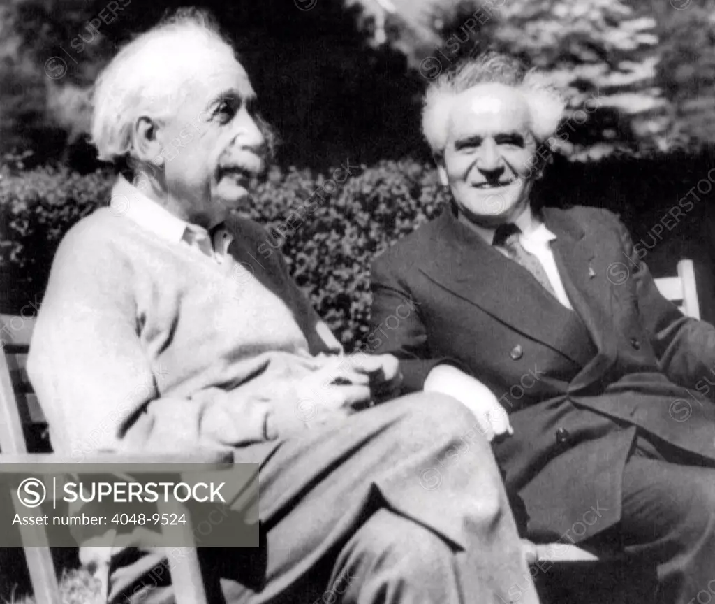 Albert Einstein with Israel's Prime Minister, David Ben-Gurion. They talked at Einstein's Princeton home. May 13, 1951