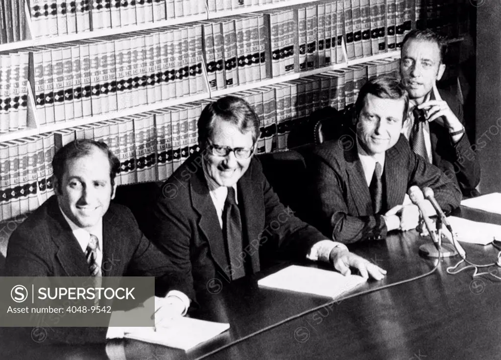 Watergate Special Prosecution Force. Appointed by Special Prosecutor Archibald Cox, they would prosecute of the cases under Coxs jurisdiction. L-R: Richard Davis, William Merrill, Henry Ruth, and Harry Bratt. July 14, 1973.