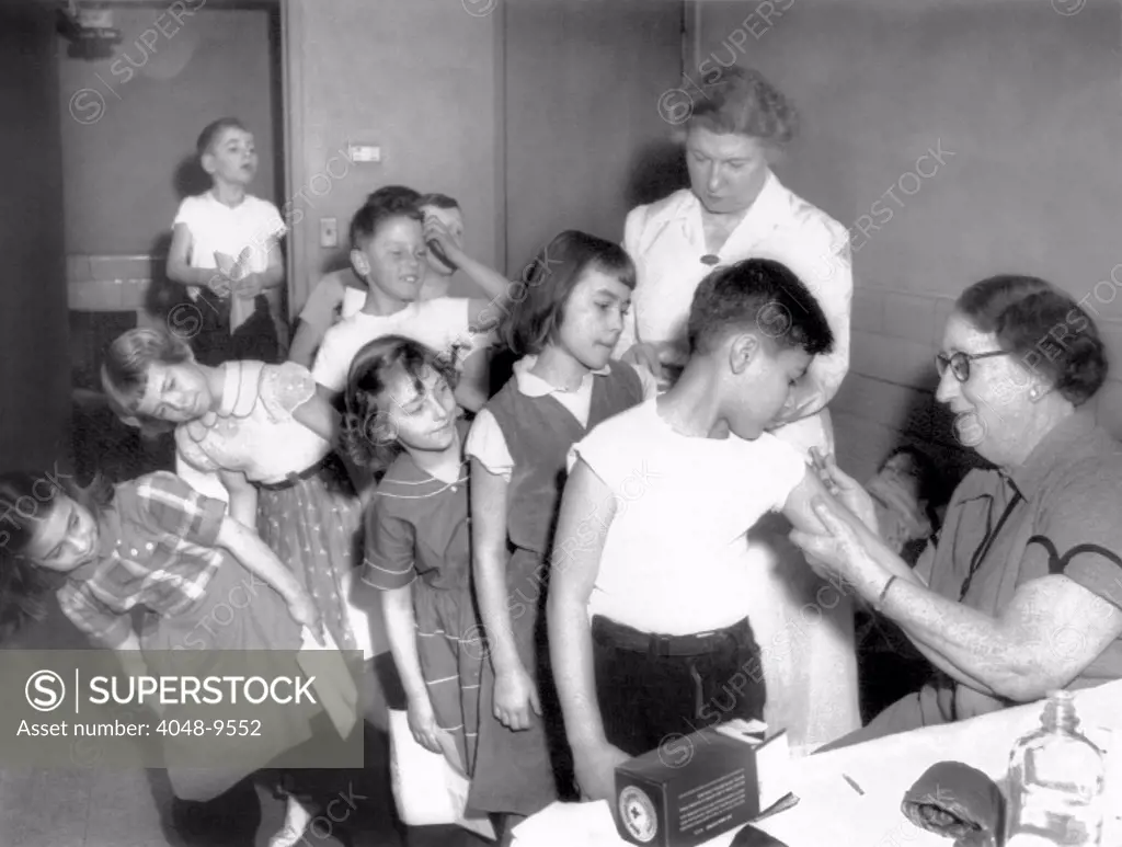 Children inoculated against diphtheria. An epidemic of choking disease broke out in Michigan City, Indiana. Feb. 29, 1956.