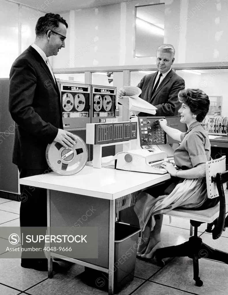 IBM computerizing magazine subscriptions in 1962. With 14 magazine publishers, IBM developed a computerized process for subscription fulfillment. The spools of magnetic tape contains files of subscribers processed on the IBM 1410 computer.