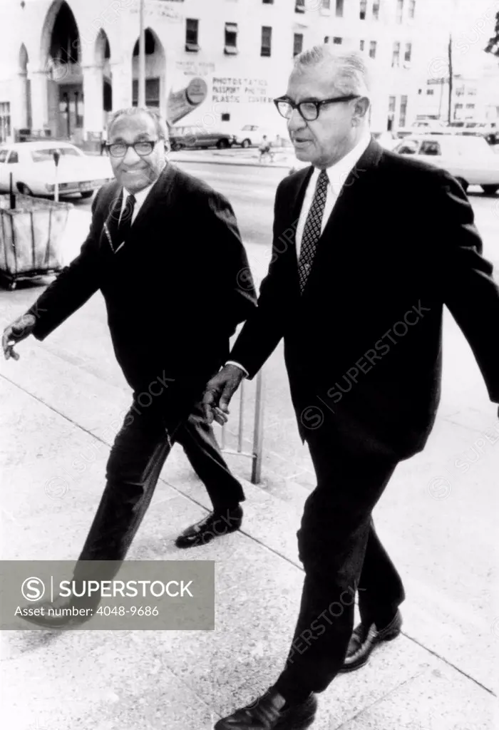 Cosa Nostra chieftains appeared before a Federal Grand Jury in Miami. Anthony 'Big Tuna' Accardo (left), the semi-retired head of organized crime in Chicago, and Gaetano 'Big Tony' Ricci (right), the chief coordinator of Mafia activities between Chicago and New York arrive at court. April 9, 1969.