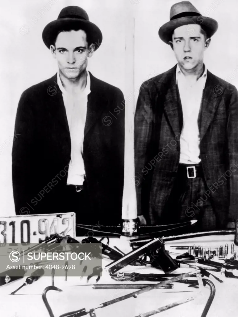 Alvin Karpis (right) at the time of his capture in 1930. He was arrested with Larry O'Keefe (left) and many weapons in Kansas City, Missouri on March 24, 1930. O'Keefe, is blamed by Kansas Authorities for starting Karpis on the road to a life of Crime.