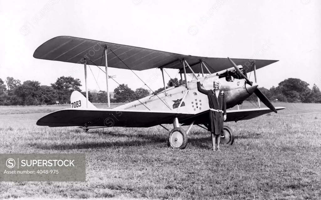 BRIARCLIFF, NY--Miss Amelia Earhart, the well-known pilot, tested out for the first time the Avro-Avian biplane which she bought from Lady Heath of England. It is the plane in which Lady Heath made her memorable trip over Africa recently. 1928.