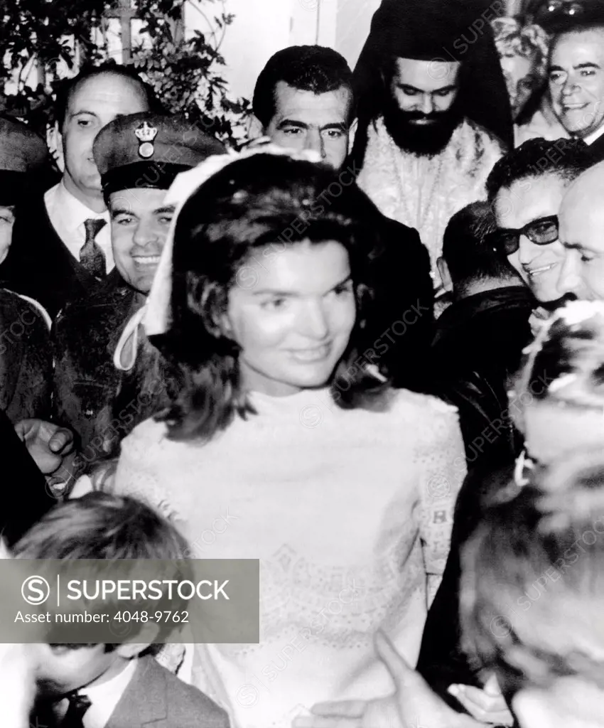 Jacqueline Kennedy marries Aristotle Onassis. Mrs. Aristotle Onassis, after her wedding on Onassis' private island. Oct. 20, 1968.