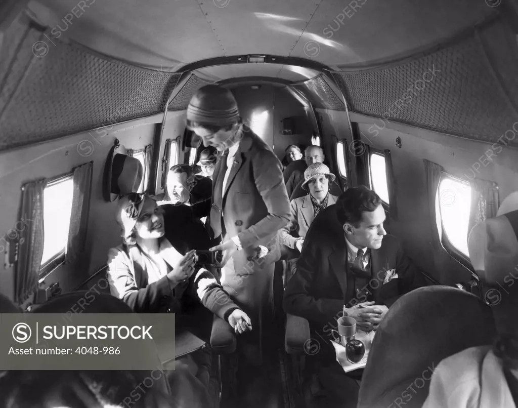 Interior of United Airlines Boeing airplane, 1935