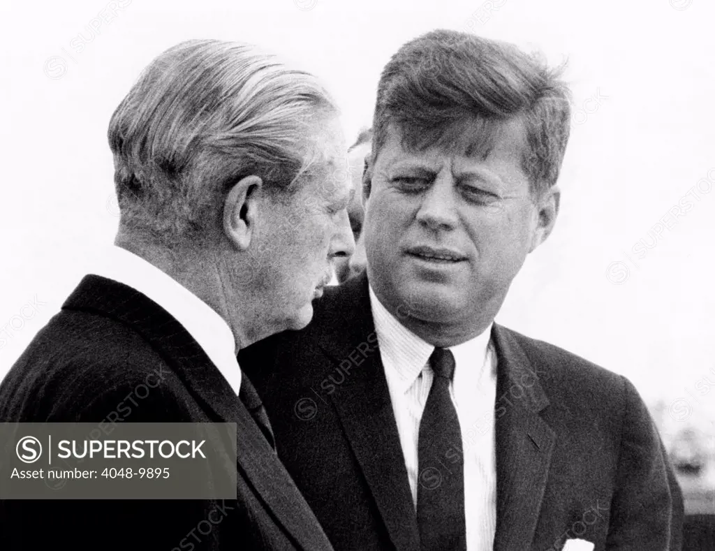 British Prime Minister Harold Macmillan (left) and President Kennedy. The leaders met in Bermuda for two days of talks. Dec. 21, 1961.
