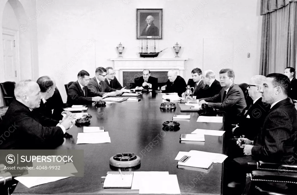 President John Kennedy meets with his cabinet.