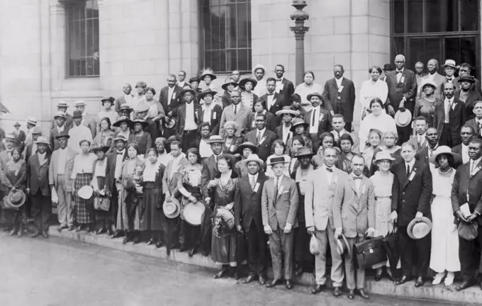 12th Annual Conference of the NAACP. Detroit, Michigan, June 1921. James Weldon Johnson is fifth from right in the front row.