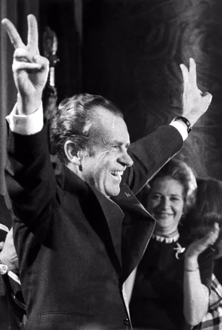 RICHARD NIXON-President Nixon responds to a cheering young Republican crowd at their leadership conference in a Washington hotel,  Washington, D.C. 2/28/74