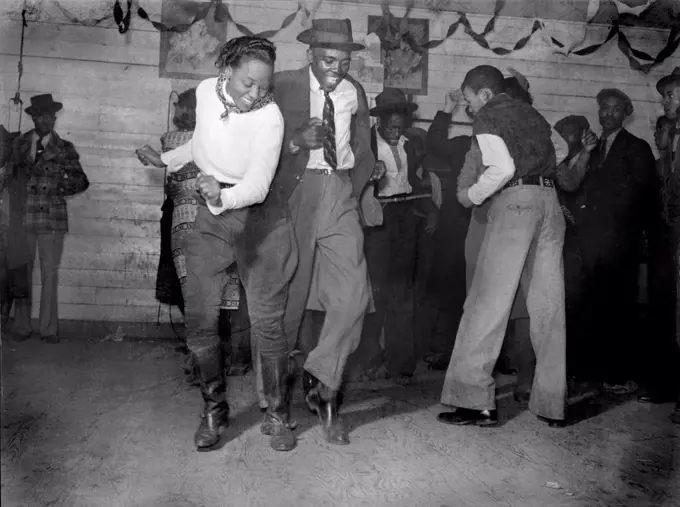 African American juke joint, original title: 'Jitterbugging in a Negro Juke Joint on Saturday evening, outside Clarksdale', by Marion Post Wolcott, Clarksdale, Mississippi, 1939.