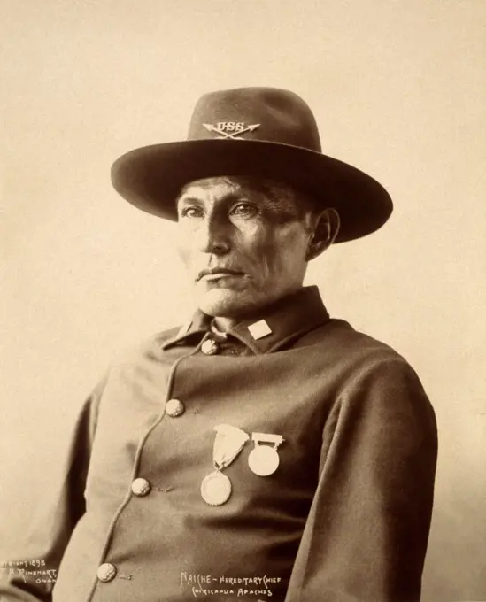 Wild West. Naiche, Chiricahua Apache chief, half-length portrait, facing left, dressed in a military uniform decorated with medals, Adolph F. Muhr, photographer, 1898