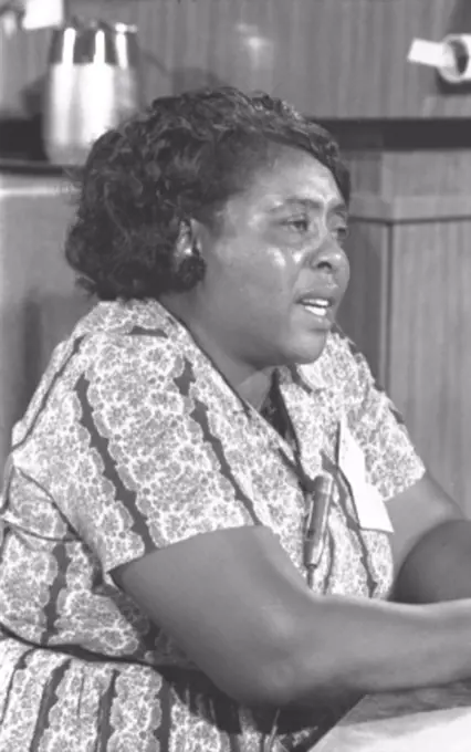 Fannie Lou Hamer (1917-1977), African-American civil rights leader and vice-chairperson of the Mississippi Freedom Democratic Party (MFDP) challenged the legitimacy of the all-white Mississippi Democratic Party at the Democratic National Convention Atlantic City, New Jersey, August 1964.