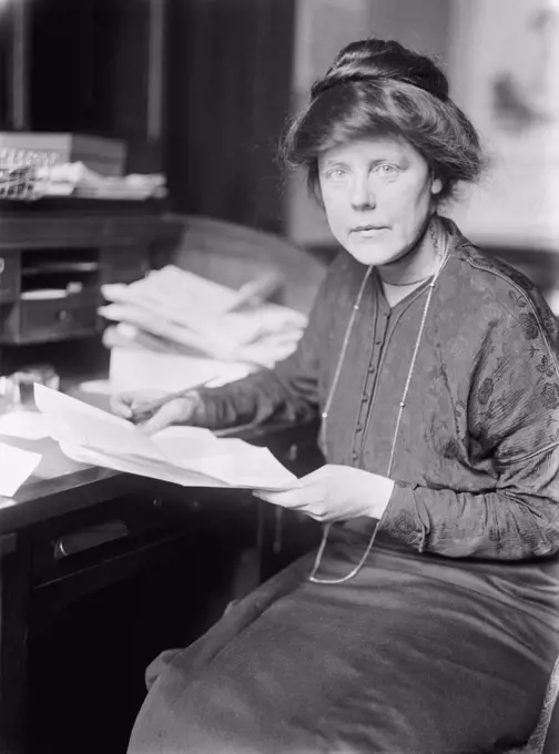 Lucy Burns (1879-1966), American women's rights advocate was a founder, with Alice Paul, of the National Woman's Party. Burns was an editor of THE SUFFRAGIST, and organizer of th March 3, 1913 Suffrage Parade in Washington, C.D. 1913.