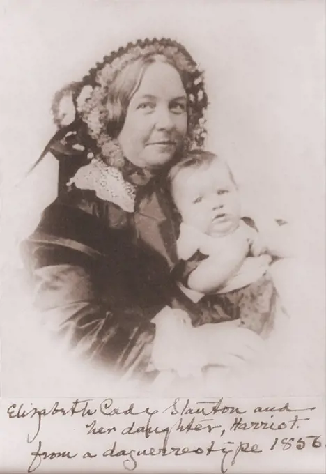 Elizabeth Cady Stanton (1815-1902), holding her infant daughter Harriot, one of her seven children in 1856. Harriot (1856-1940), followed her mother as an feminist activist.