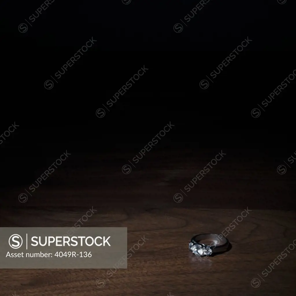 Diamond ring on a table