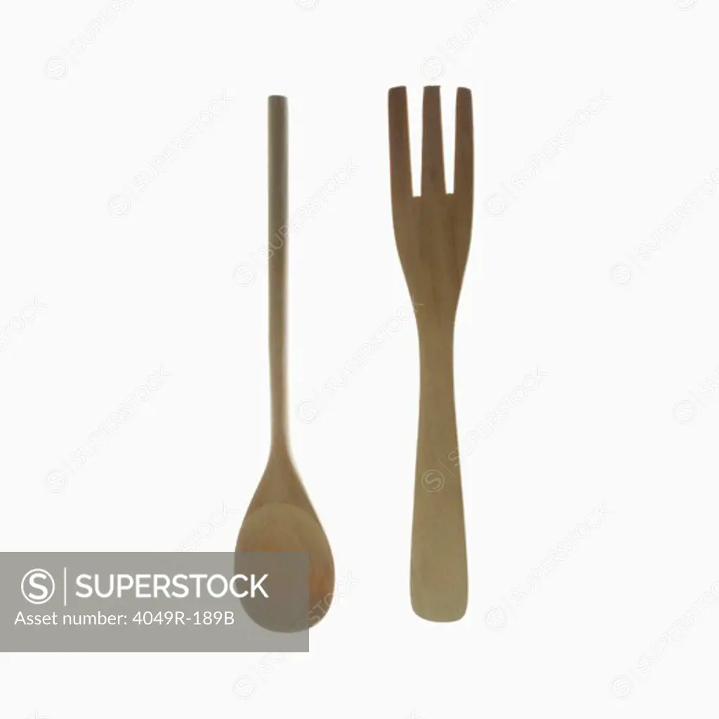 Close-up of a wooden fork and a spoon