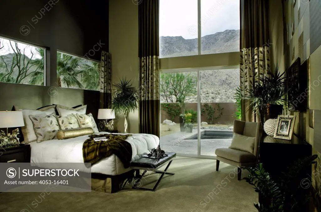 Interior of elegant bedroom, Orange County, California, USA. 02/07/2012