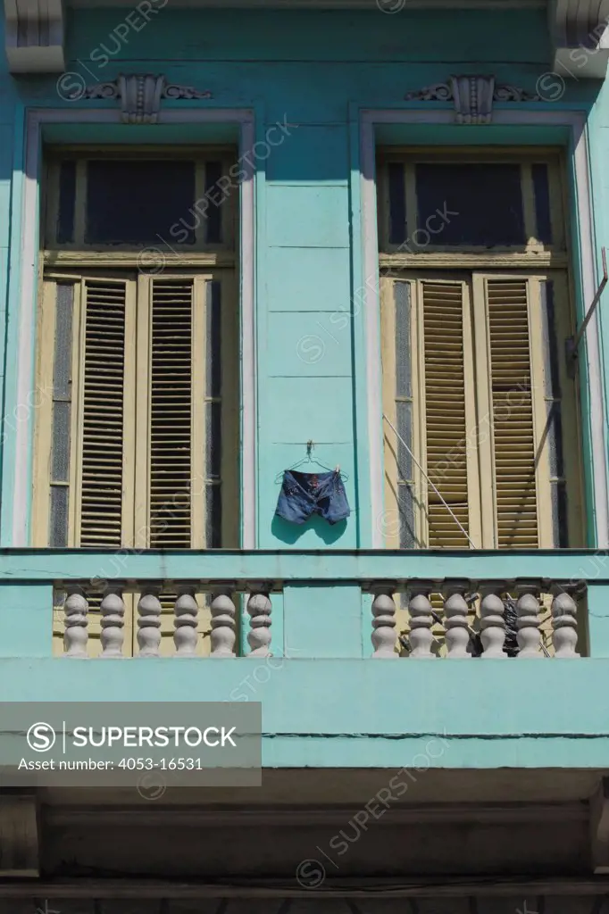 Shorts drying out on old Spanish Colonial balcony, Havana, Cuba. 11/29/2010
