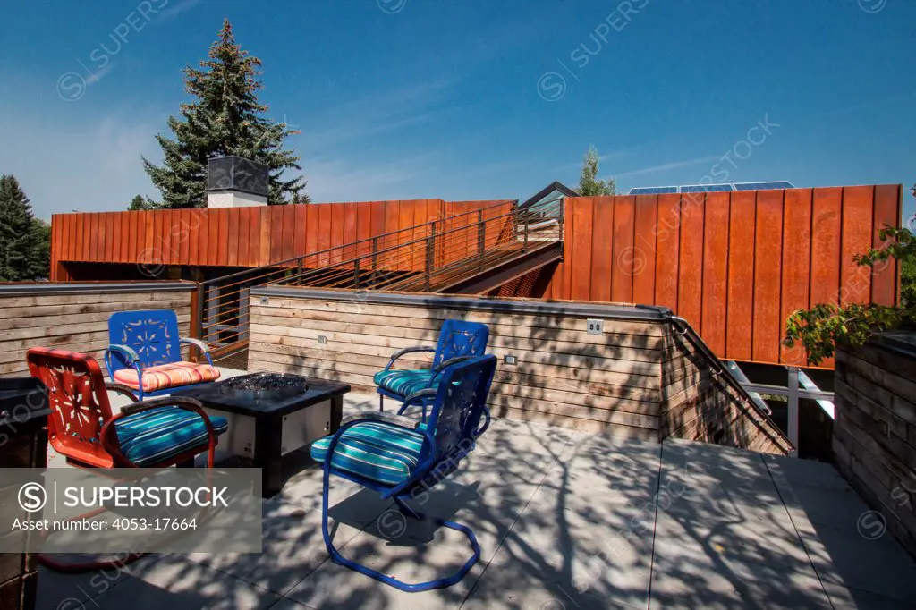 Outdoors furniture on terrace, Missoula, Montana, USA. 08/29/2013