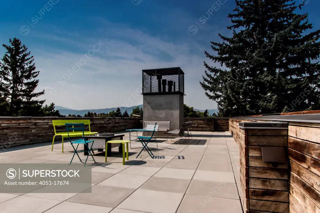 Seating furniture on terrace, Missoula, Montana, USA. 08/29/2013