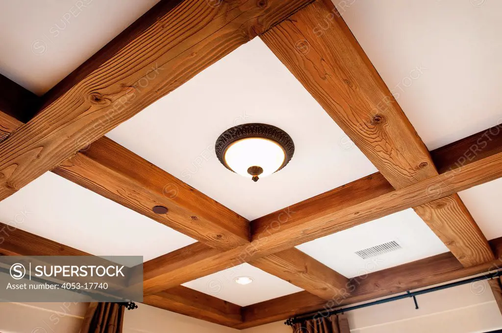Coffered ceiling and light fixture in hotel, Arizona, USA. 01/22/2013