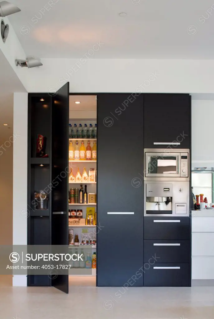 Open cabinet storage in contemporary kitchen. 10/23/2006