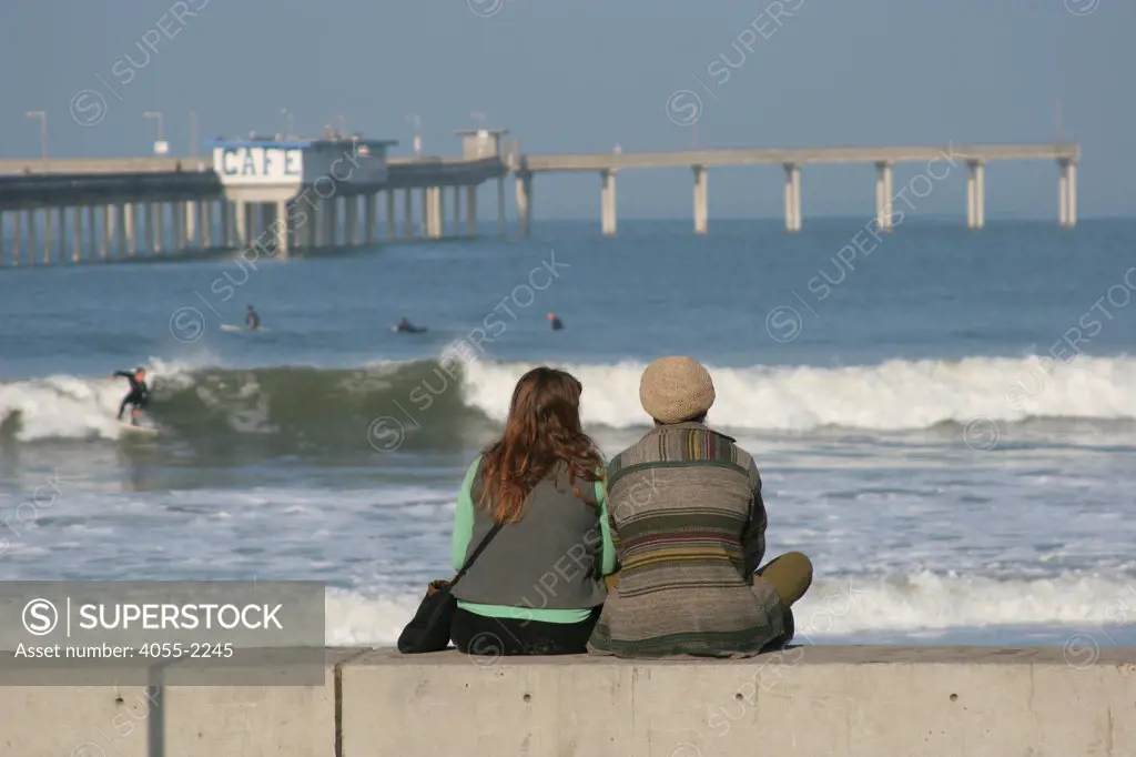 Watching Surfers, Ocean Beach Municipal Pier, San Diego, California (SD)