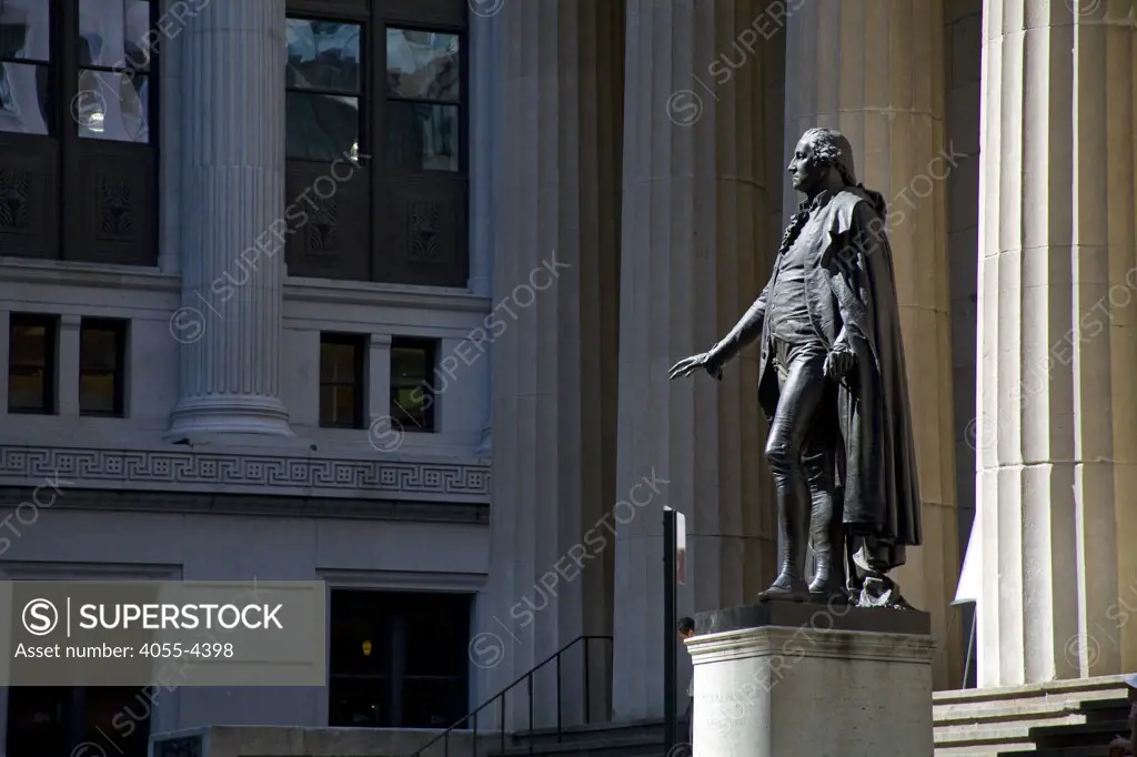 Federal Hall, once located at 26 Wall Street in New York City, was the first capitol of the United States. The building was demolished in the 19th century and replaced by the current structure, the first United States Customs House., Wall Street and Broad Street, Manhattan, New York