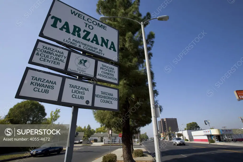Welcome to Tarzana Sign, Ventura Blvd., Los Angeles County, California, USA