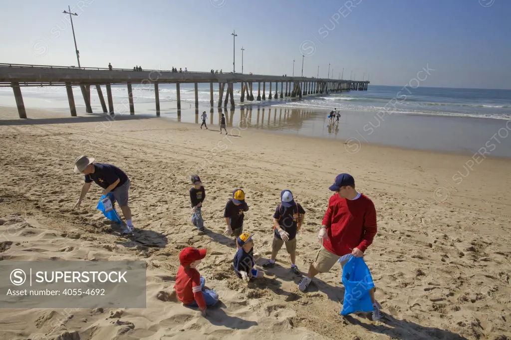 Heal the bay Clean up at Venice Beach, About 400 Students and Volunteers help with the Monthly Clean-up, California