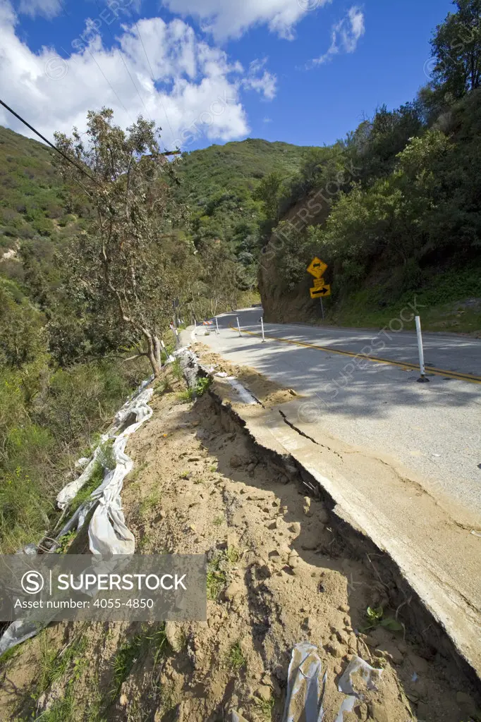 Heavy rains destroyed part of Las Flores Canyon Road in Malibu, California, USA